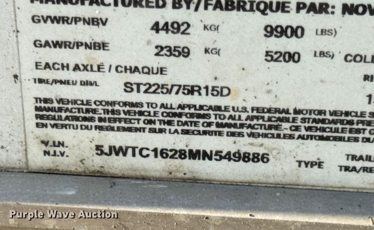 image for item DW6589 2021 Novae H9616TFTV-100 enclosed cargo trailer