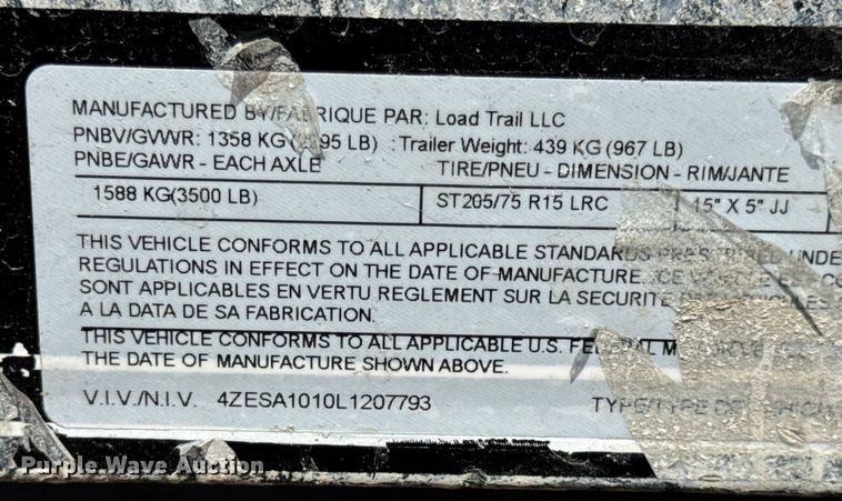 image for item DW6599 2020 Load Trail utility trailer