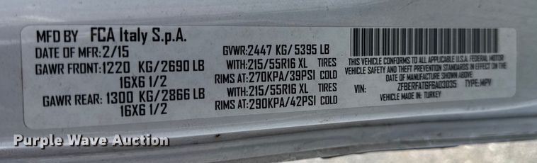 image for item DW6610 2015 RAM ProMaster City van