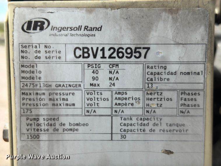image for item DX5821 Ingersoll Rand 2475F13GH air compressor