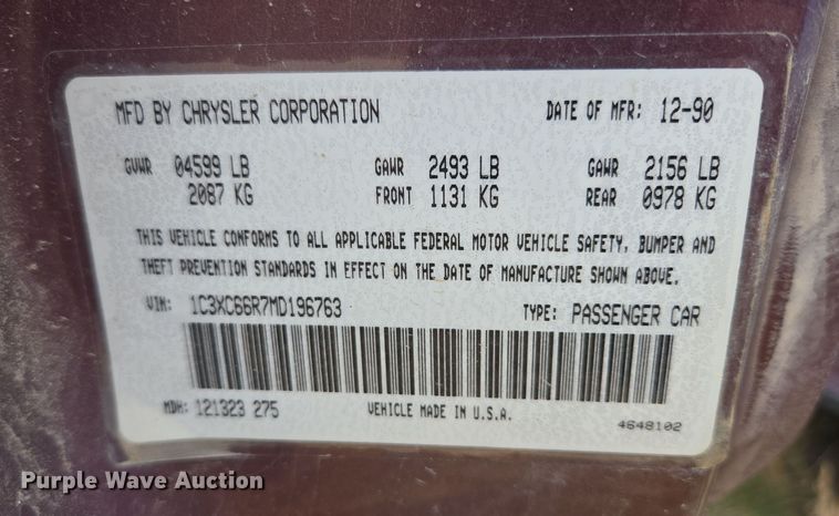 image for item DY1181 1991 Chrysler New Yorker Salon 