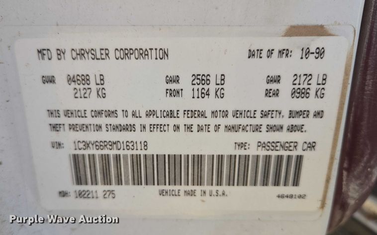 image for item DY1182 1991 Chrysler New Yorker 