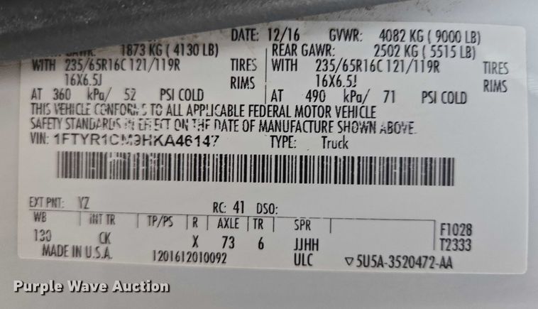 image for item DY1203 2017 Ford Transit van