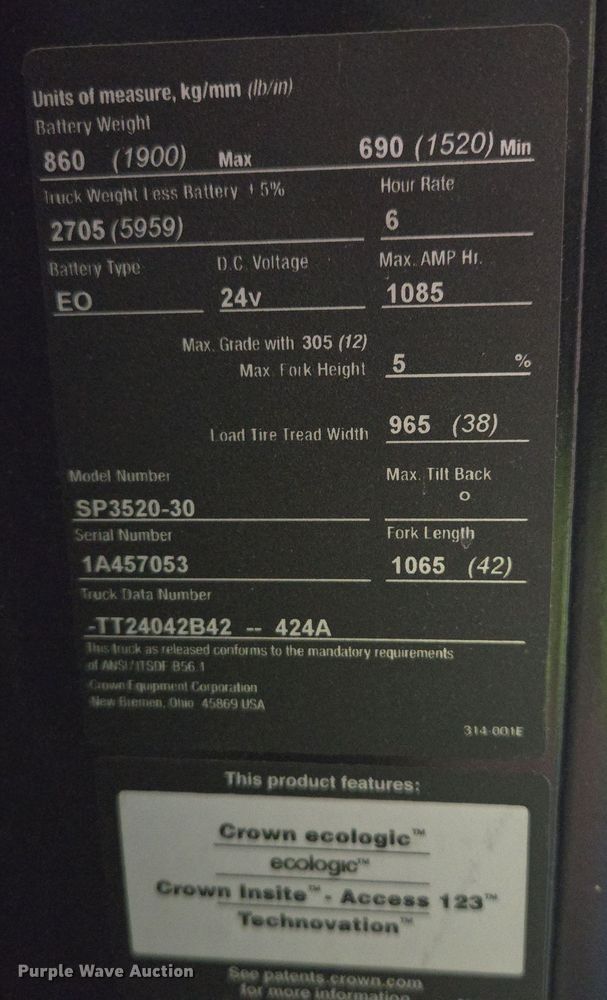 image for item DY1235 2016 Crown SP3520-30 order picker