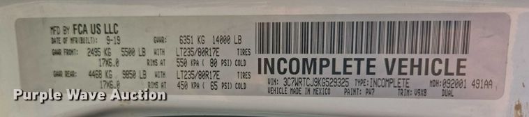 image for item DY1240 2019 RAM 3500HD Crew Cab flatbed pickup truck