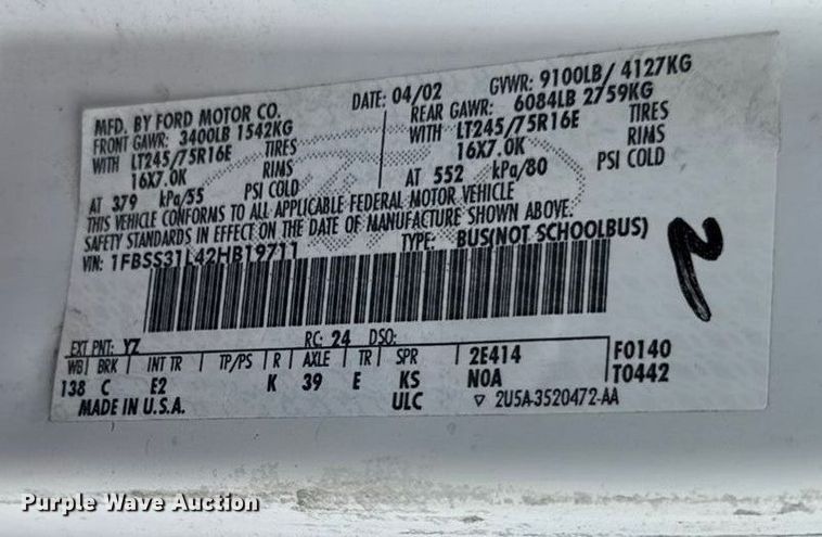 image for item DY8183 2002 Ford E350 handicap accessible van