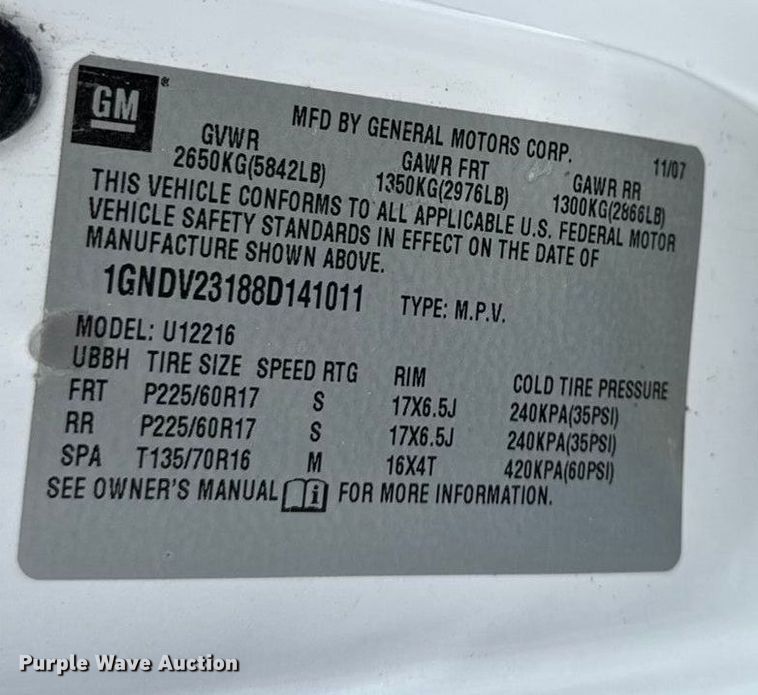 image for item DY8184 2008 Chevrolet Uplander van