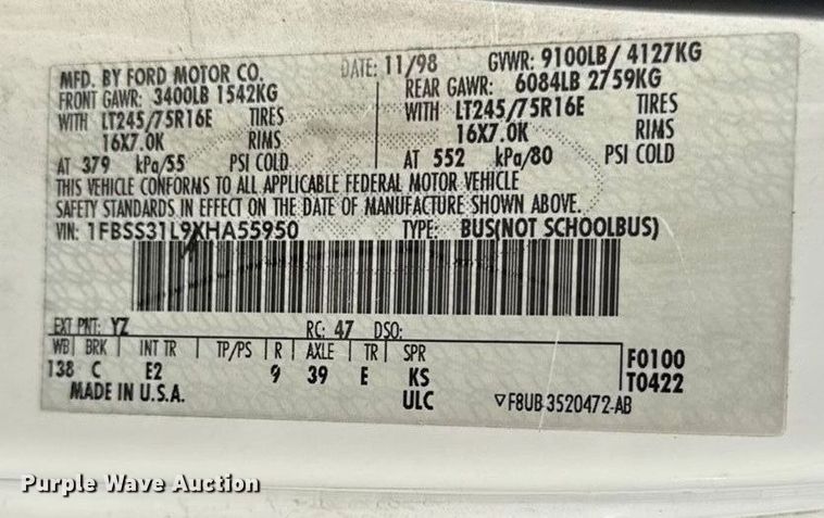 image for item DY8186 1999 Ford E350 van