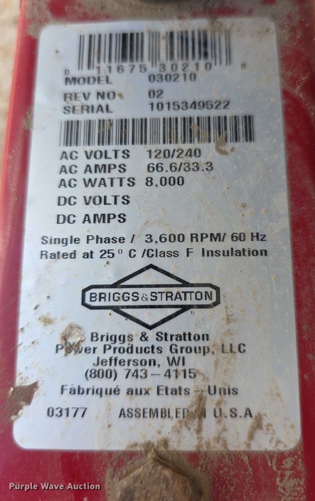 image for item DZ6331 Briggs and Stratton 030210  generator