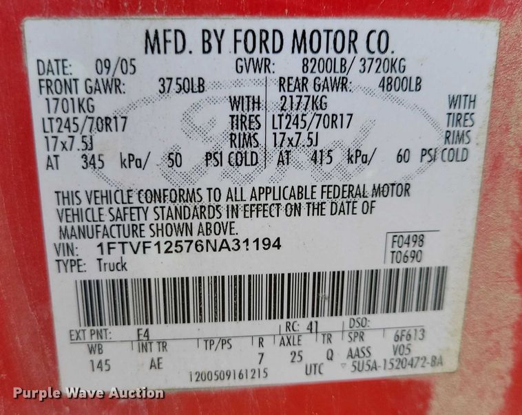 image for item DZ6590 2006 Ford  F150 XL pickup truck