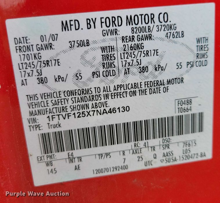 image for item DZ6592 2007 Ford F150 pickup truck