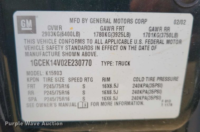 image for item DZ6593 2002 Chevrolet  Silverado 1500 pickup truck