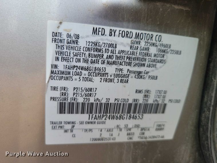 image for item DZ6598 2008 Ford Taurus SEL 