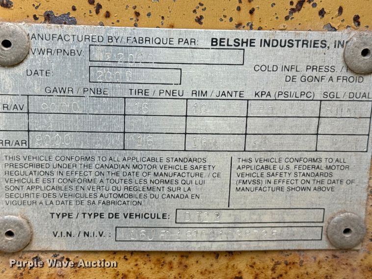 image for item DZ8733 2003 Belshe equipment trailer