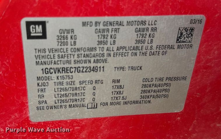 image for item EB2870 2016 Chevrolet Silverado 1500 LT Double Cab pickup truck