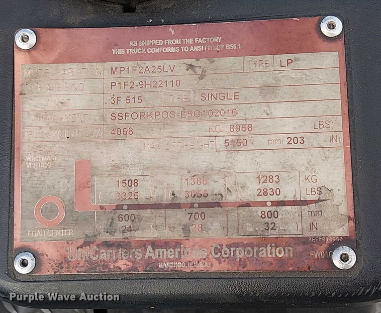 image for item EC1190 2017 UniCarriers PF50 forklift