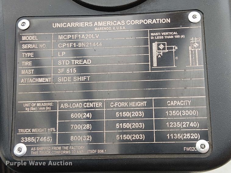 image for item EC1191 2017 UniCarriers CFS40 forklift