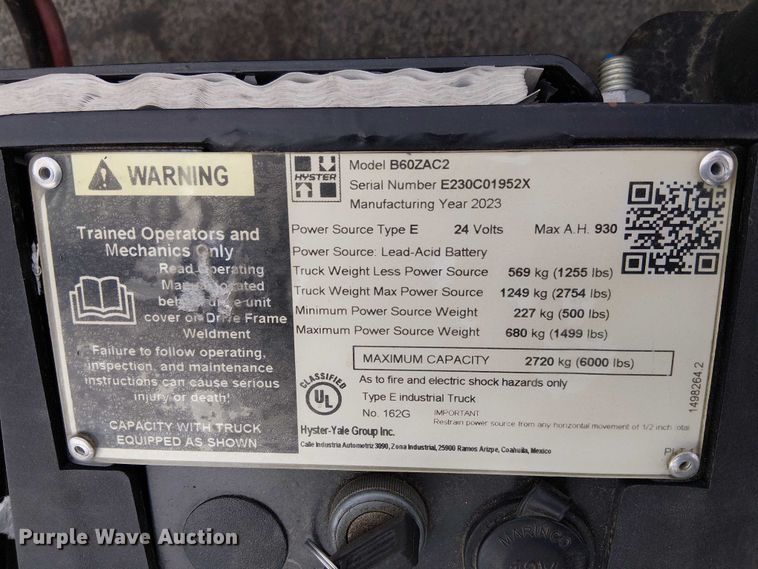 image for item EC1218 2023 Hyster B60ZAC2 pallet jack