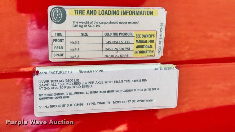 image for item EC3849 2017 Riverside Retro 177SE White Water camper