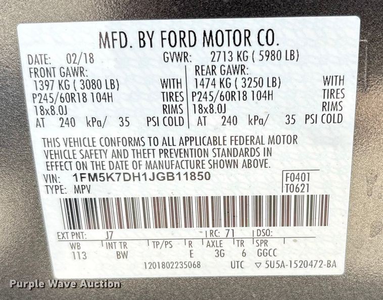 image for item EC7992 2018 Ford Explorer SUV