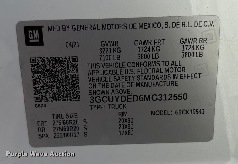 image for item EC8001 2021 Chevrolet Silverado 1500 Crew Cab pickup truck