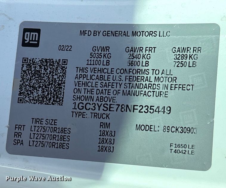 image for item EC8002 2022 Chevrolet Silverado 3500HD pickup truck