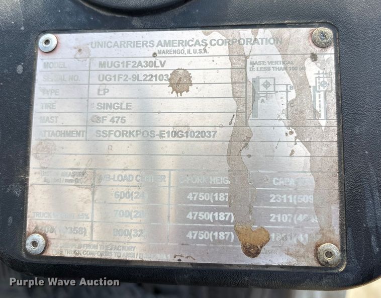 image for item EC8014 2018 UniCarriers PF60 forklift