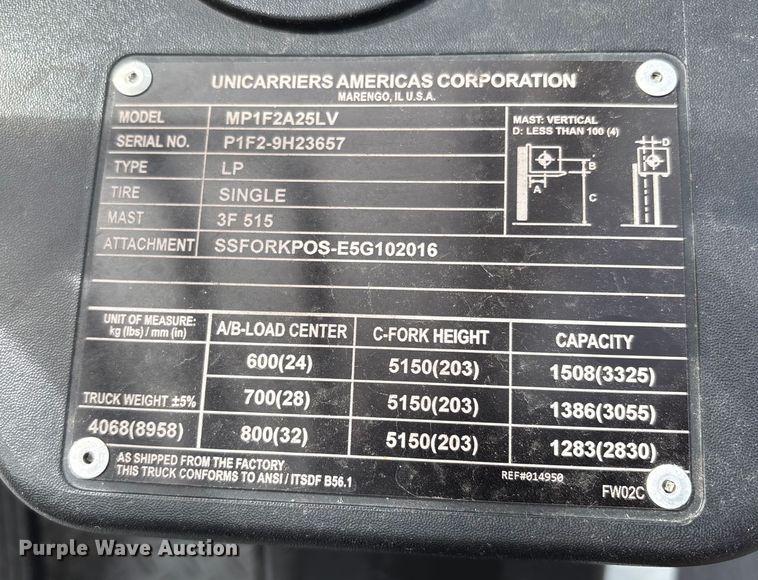 image for item EC8015 2018 UniCarriers PF50 forklift