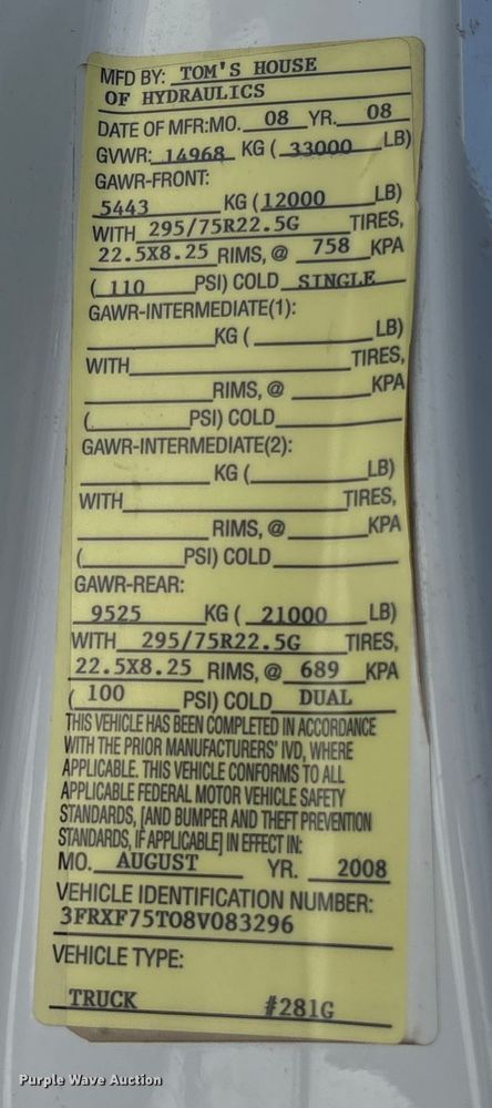 image for item EC8017 2008 Ford F750 Super Duty XL dump truck