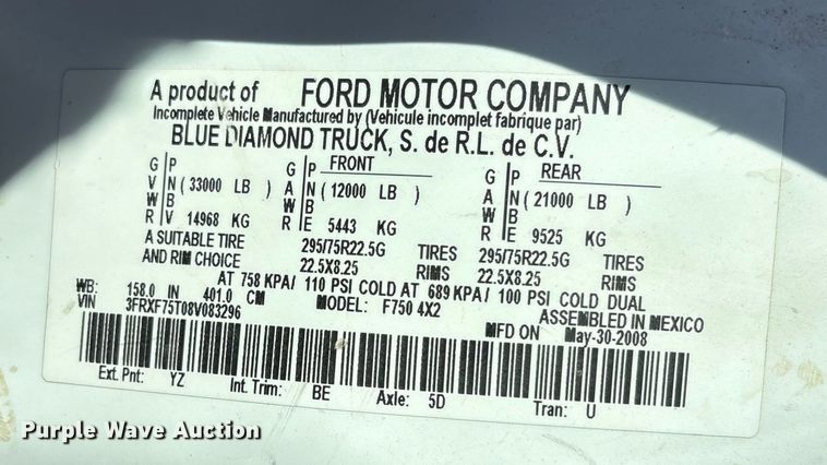 image for item EC8017 2008 Ford F750 Super Duty XL dump truck