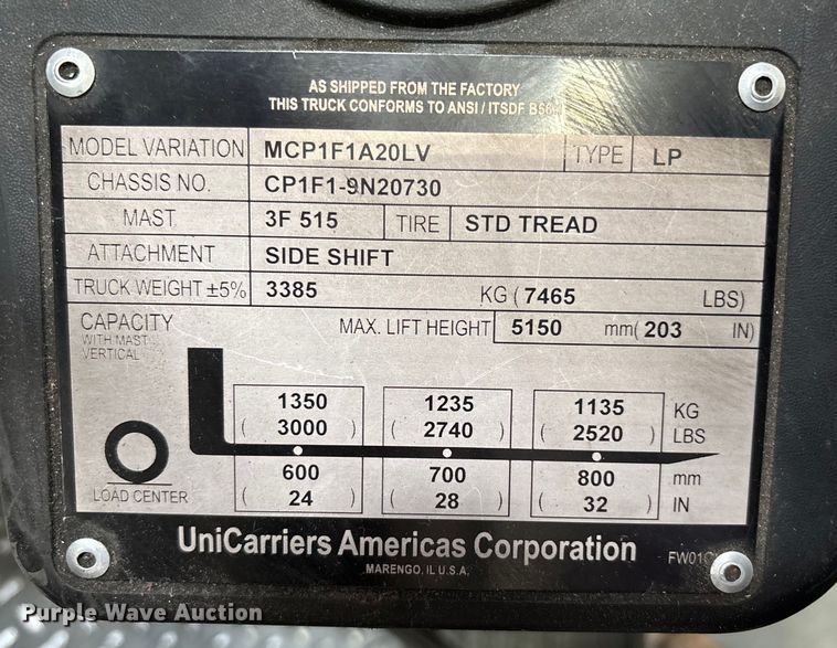 image for item EC8019 2016 UniCarriers CFS40 forklift