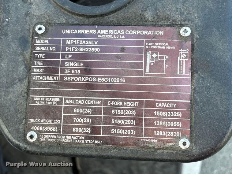 image for item EC8043 2017 UniCarriers PF50 forklift