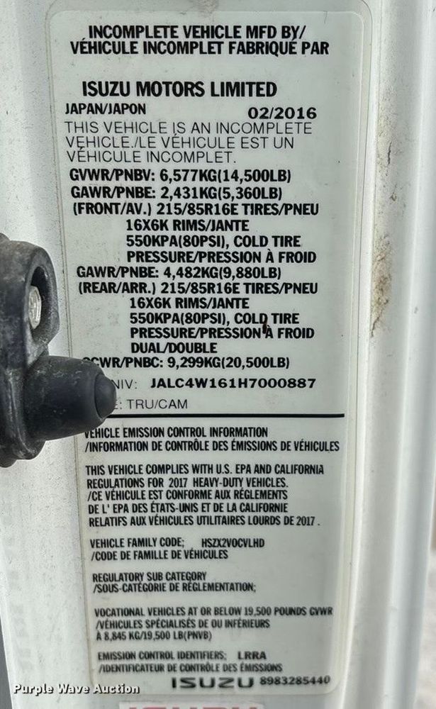 image for item ED2234 2017 Isuzu NPRHD box truck