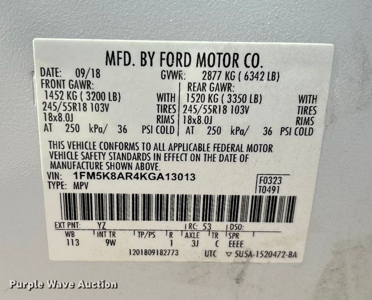 image for item ED2241 2019 Ford Explorer Police Interceptor SUV