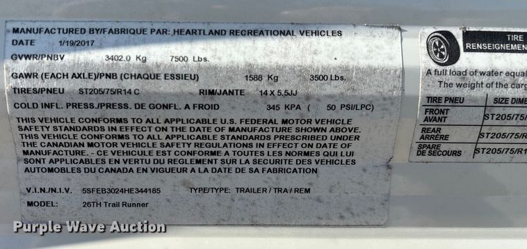 image for item ED2251 2017 Heartland Trail Runner camper