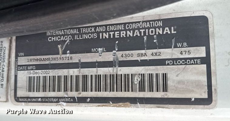 image for item ED5608 2003 International 4300 utility / service truck