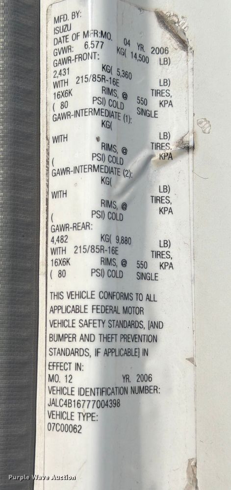 image for item ED5954 2007 Isuzu NPR Box truck