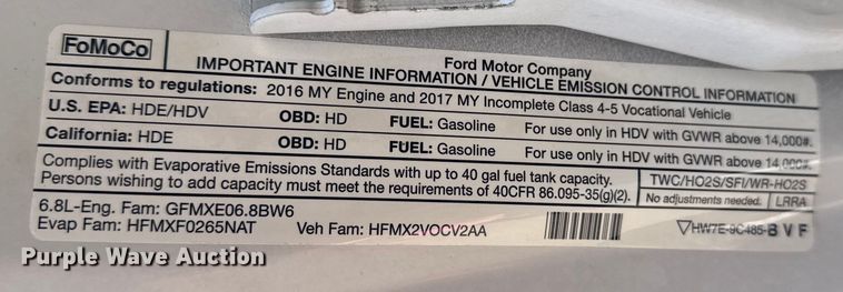 image for item EG6162 2017 Ford F450 Super Duty box truck