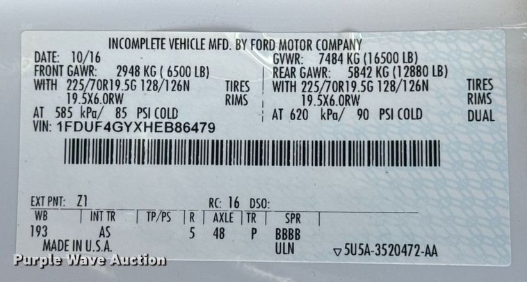 image for item EG6162 2017 Ford F450 Super Duty box truck