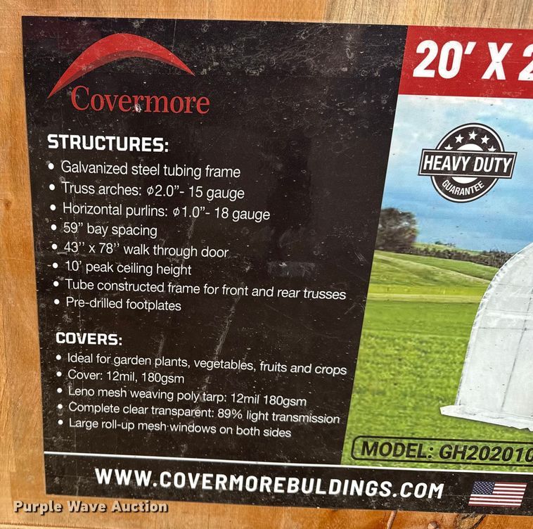 image for item EG8235 Covermore GH202010 tunnel greenhouse grow tent