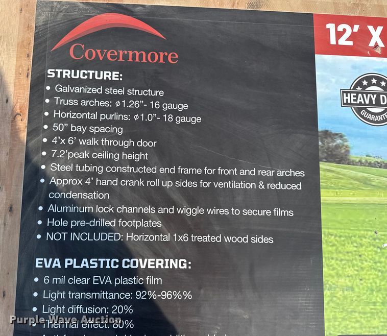 image for item EG8236 Covermore GH122007 tunnel greenhouse grow tent