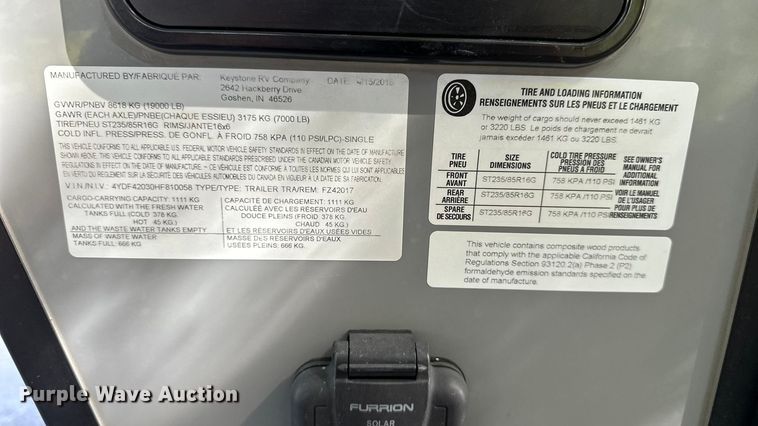 image for item EL5493 2017 Keystone Fuzion Chrome toy hauler camper