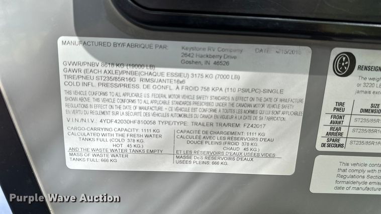 image for item EL5493 2017 Keystone Fuzion Chrome toy hauler camper