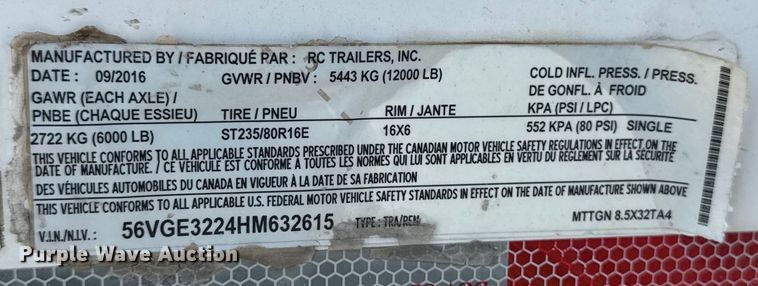 image for item EM2349 2017 MTI MTGN8.5/32TA4 enclosed cargo trailer