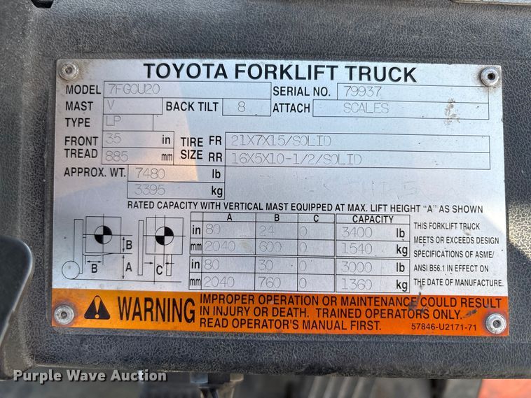 image for item EM6089 2003 Toyota 7FGCU20 forklift