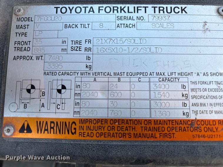 image for item EM6089 2003 Toyota 7FGCU20 forklift