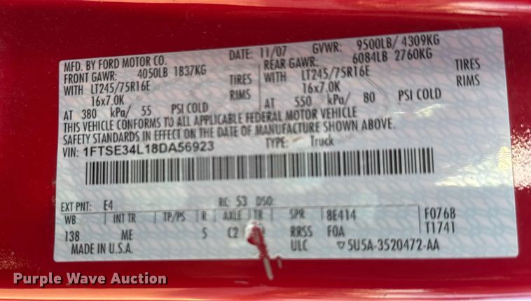 image for item EM8256 2008 Ford E350 Super Duty van