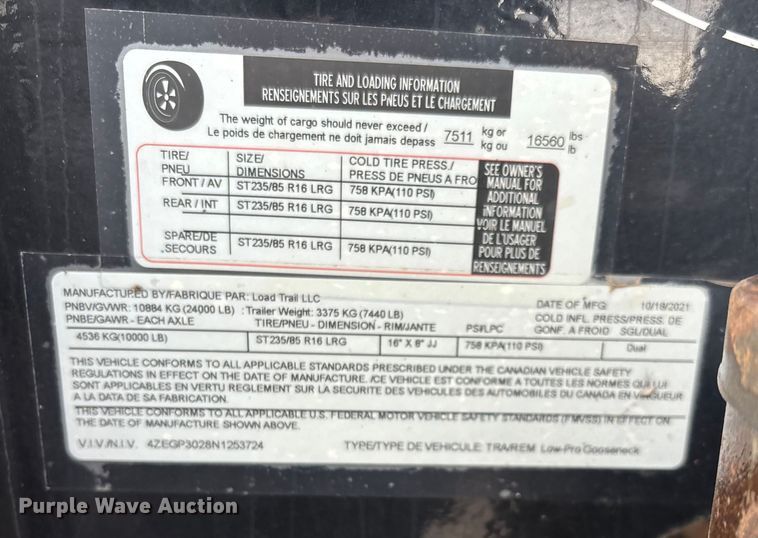 image for item EN5635 2022 Load Trail Low-Pro Gooseneck equipment trailer