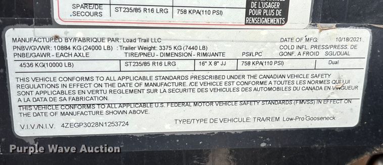 image for item EN5635 2022 Load Trail Low-Pro Gooseneck equipment trailer
