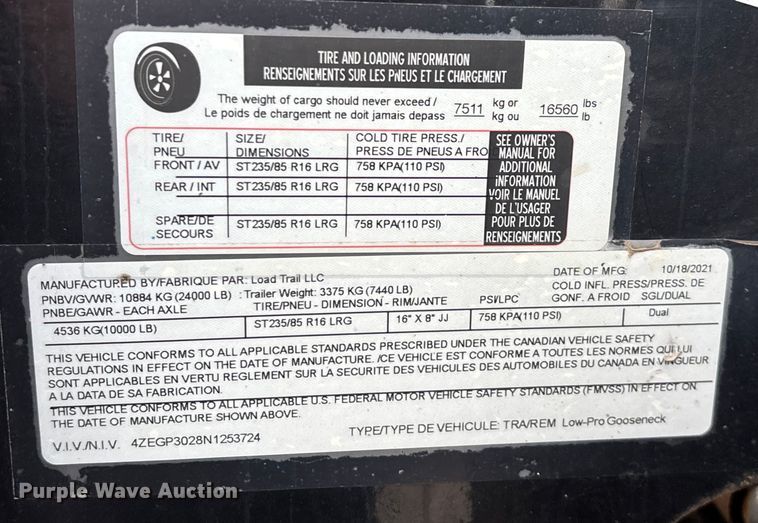 image for item EN5635 2022 Load Trail Low-Pro Gooseneck equipment trailer